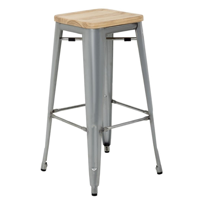Bolero Bistro Hoge Krukken Met Houten Zitkussen, Gegalvaniseerd Staal (4 Stuks)