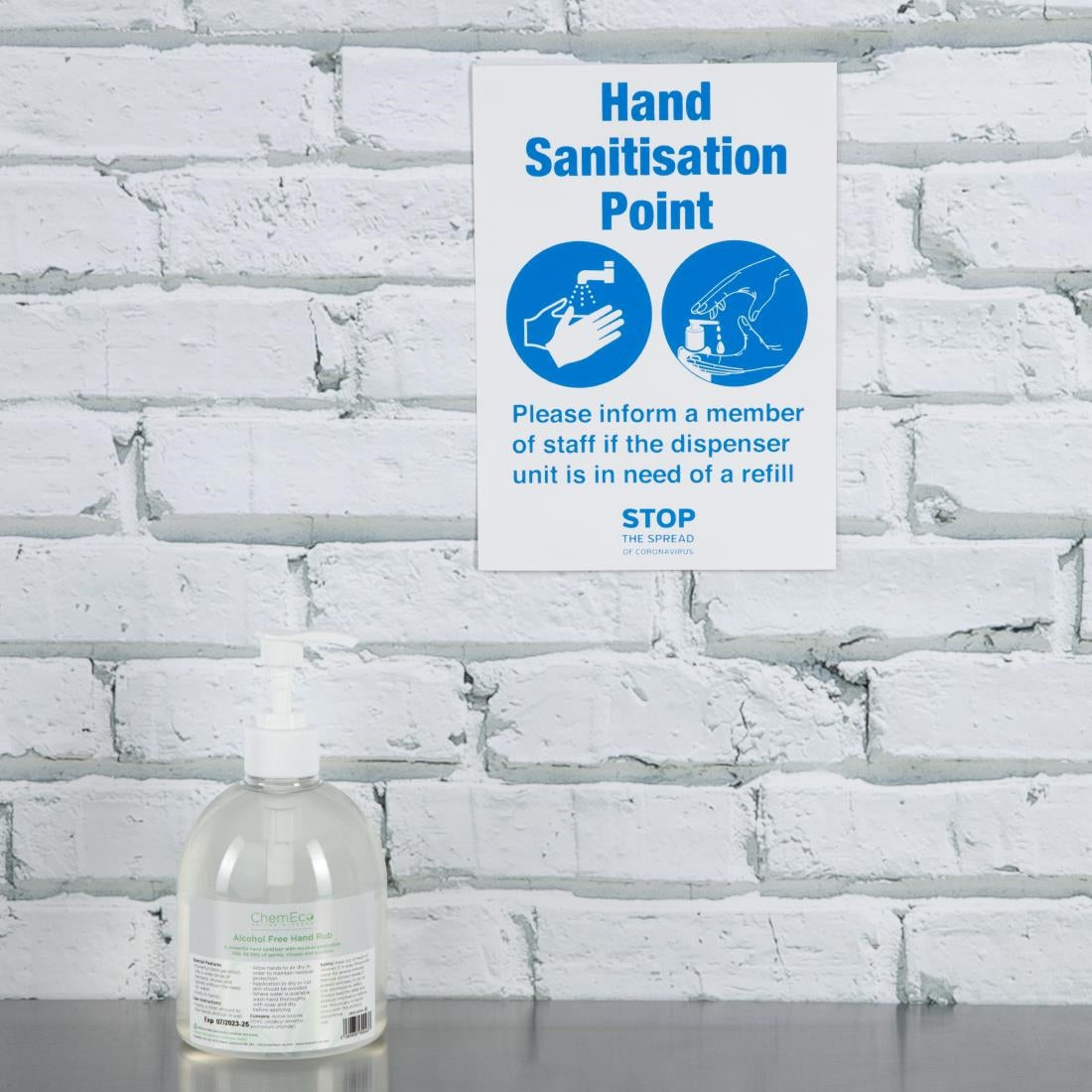 Zelfklevende vinylsticker A5 'Hier handen reinigen'