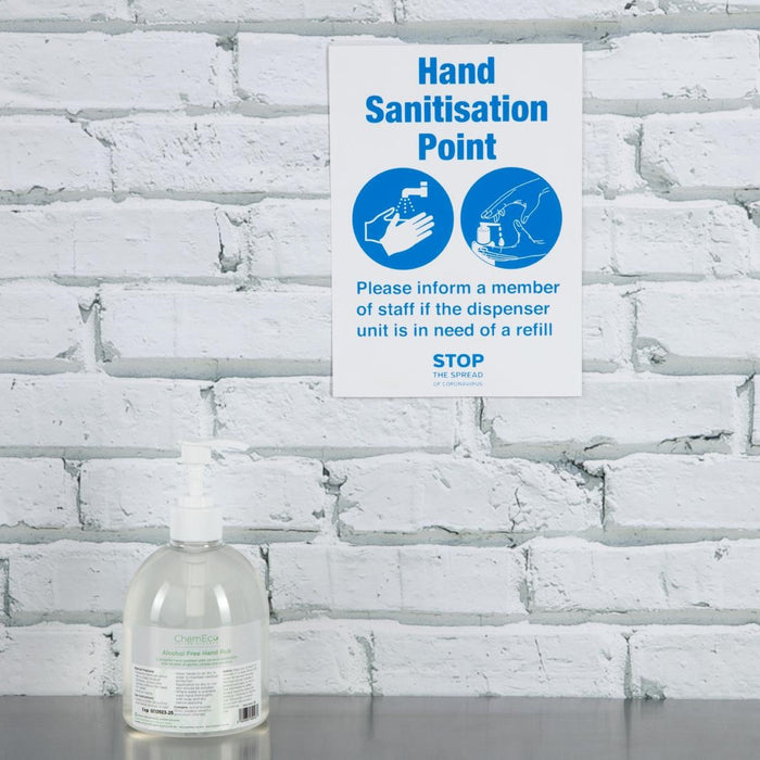 Zelfklevende vinylsticker A5 'Hier handen reinigen'