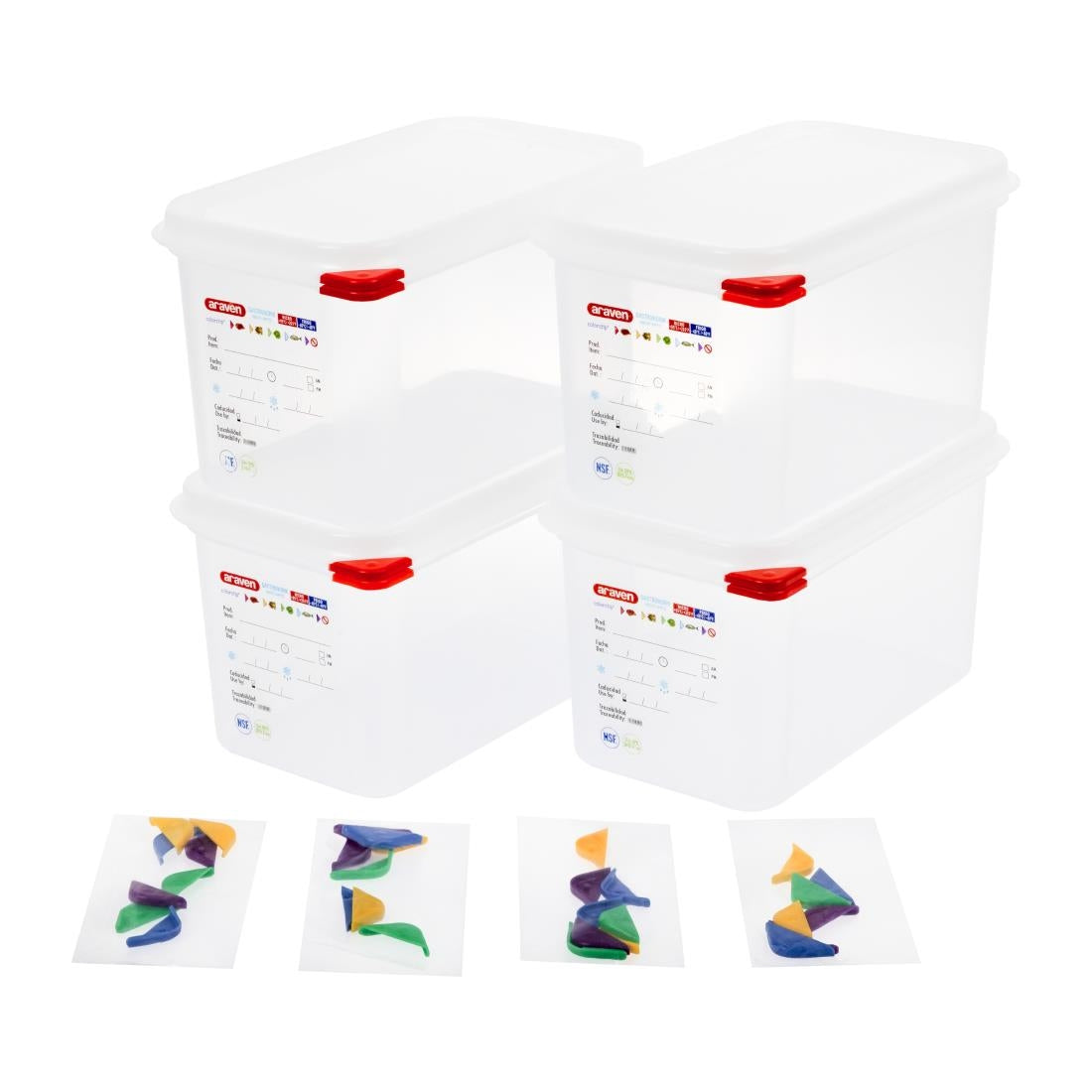 Araven GN 1/4 voedselbak met deksel 4,3L (4 stuks)