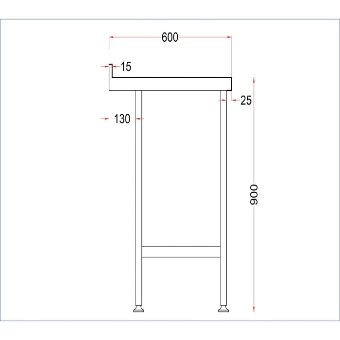Holmes roestvrijstalen wandtafel met opstand 1200 mm