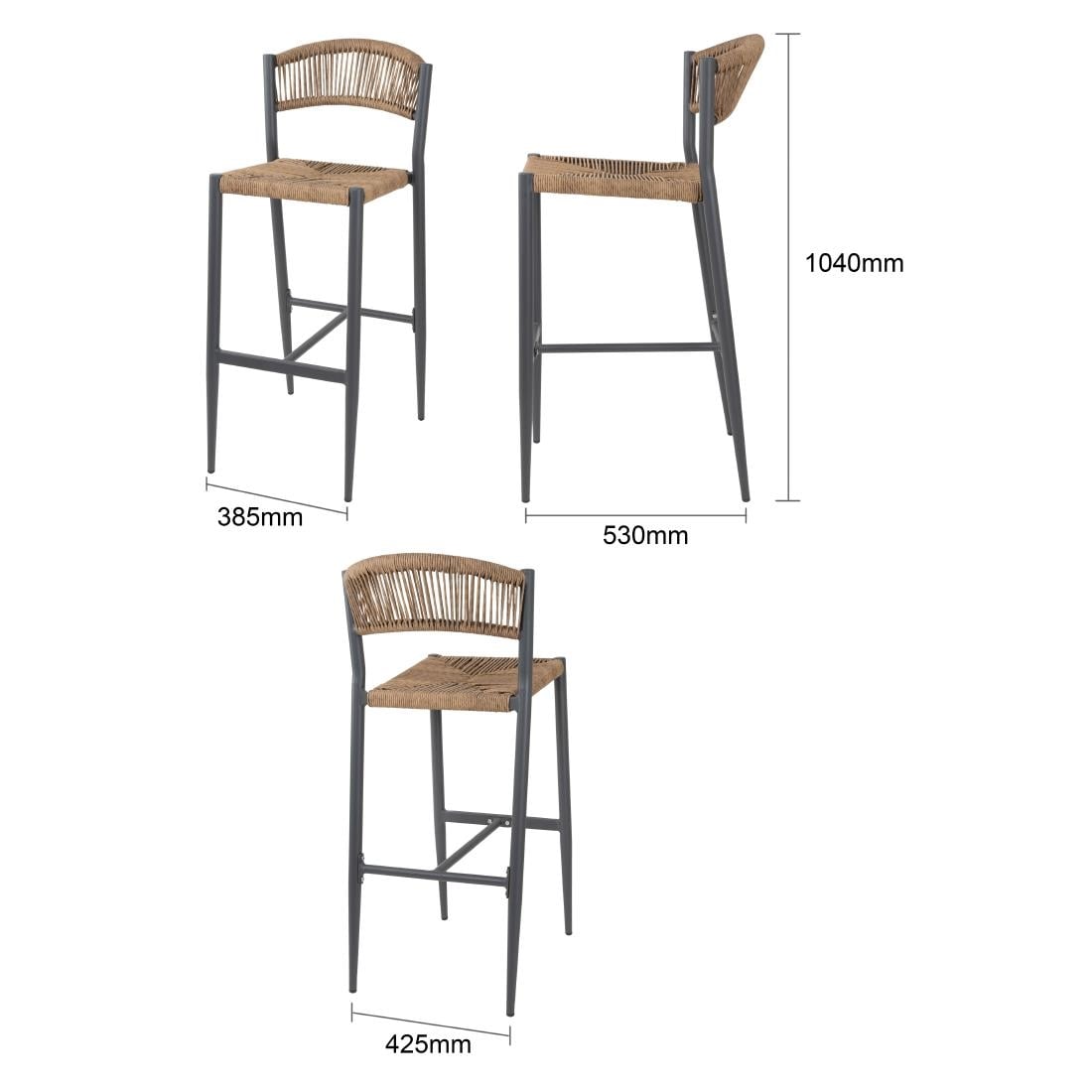 Bolero Eden PE gevlochten rattan outdoor barkrukken naturel (2stuks)