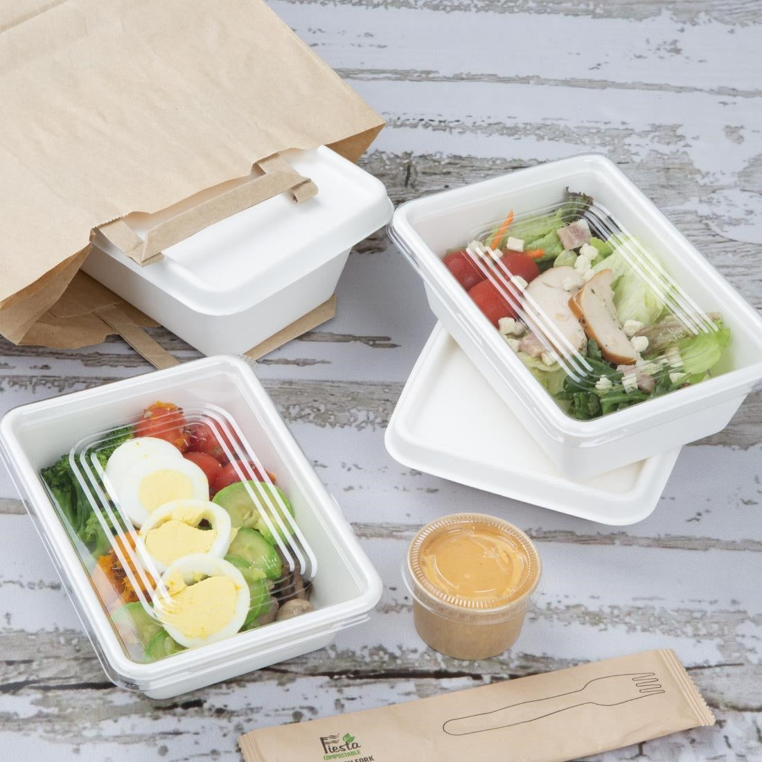Fiesta Composteerbare Bagasse Voedselcontainer Bases 800ml (Pakket Van 100)