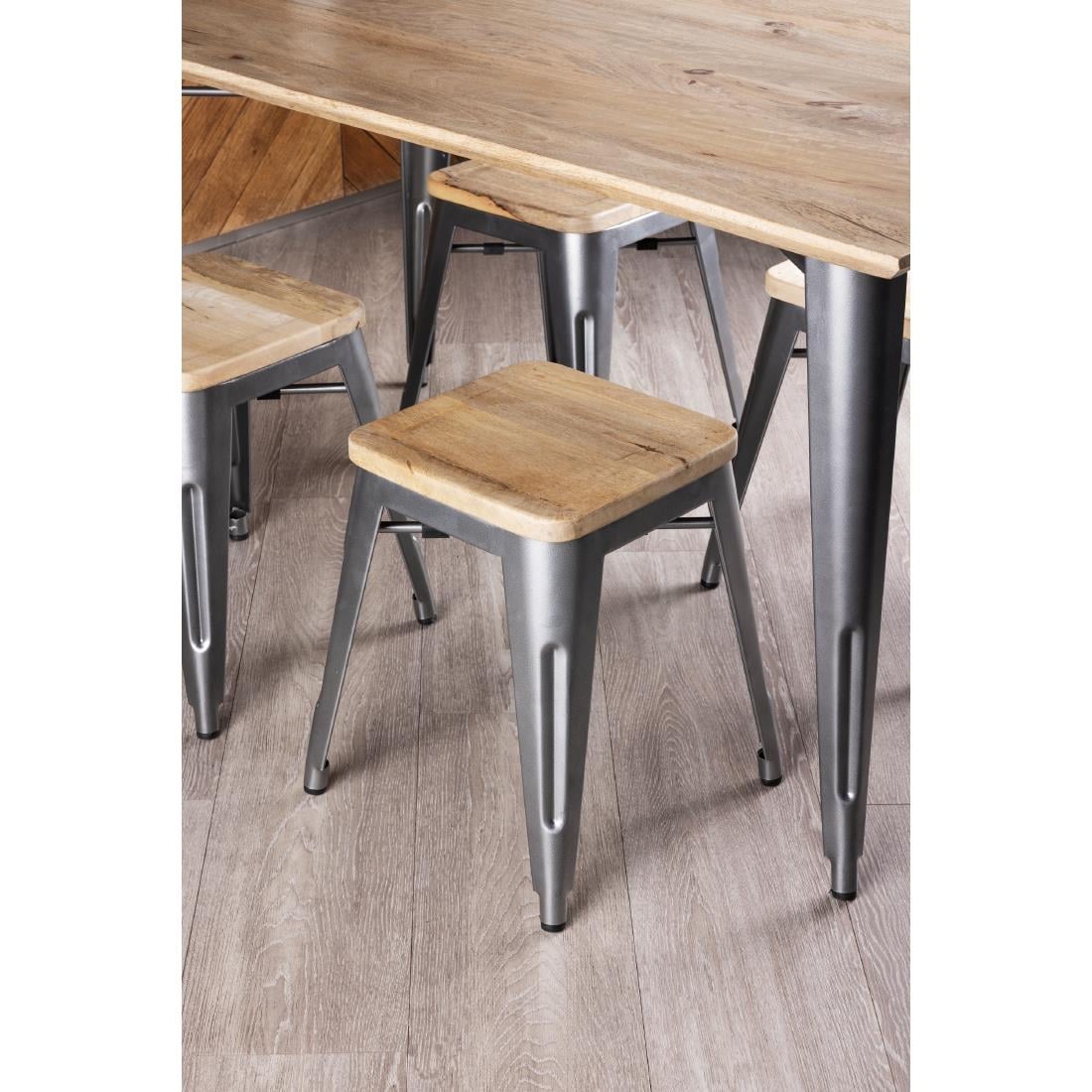 Bolero Bistro stalen kruk met houten zitting - grijs (4 stuks)