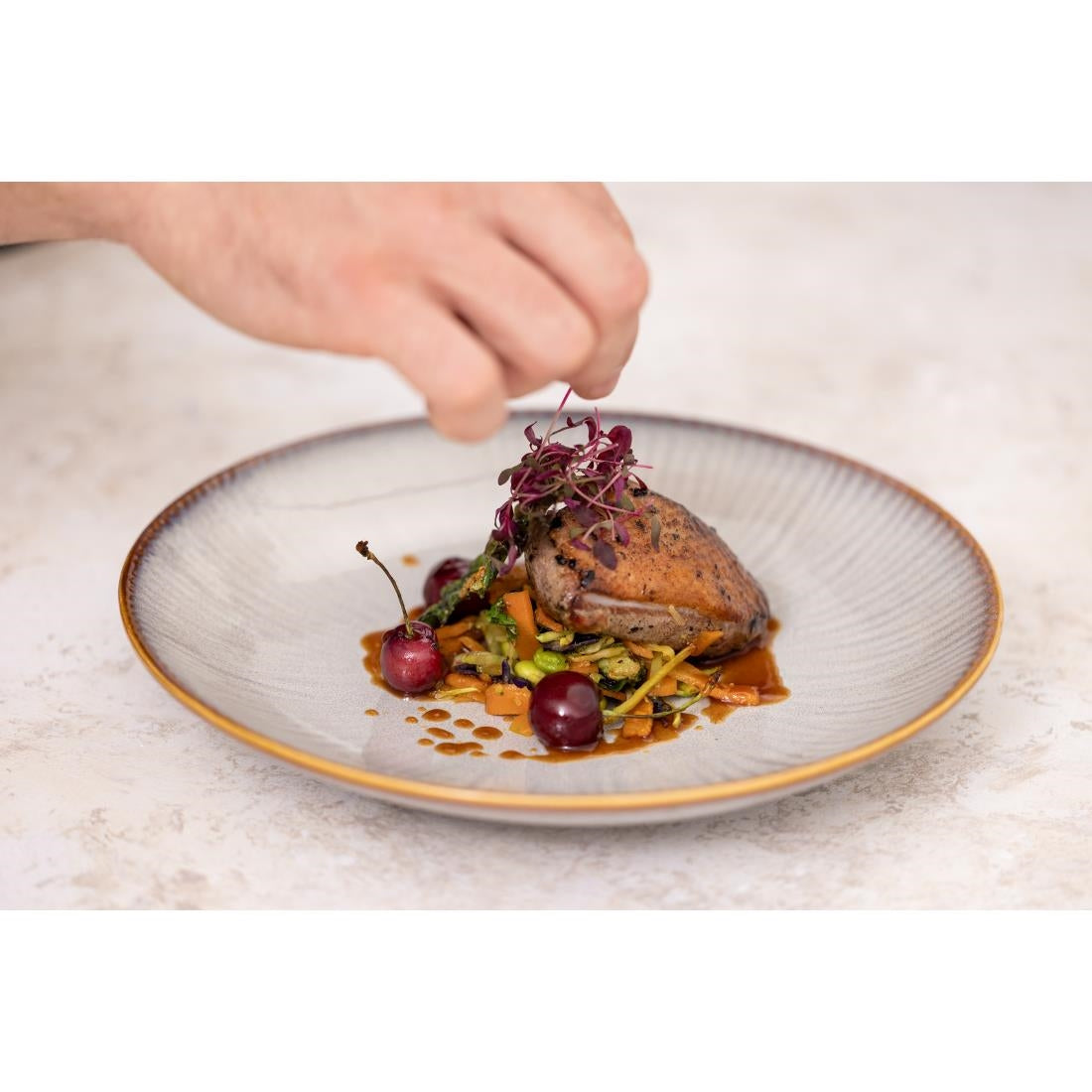 Olympia Drift Grey Coupe Low Bowls Met Reliëf, 260 mm (Pak Van 4)