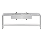 Vogue RVS spoeltafel dubbele spoelbak afdruiprek links en rechts 240x60cm