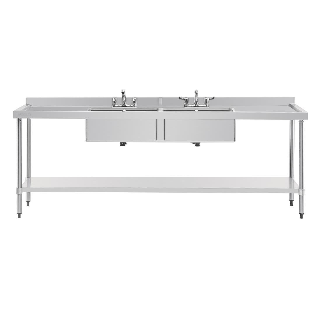 Vogue RVS spoeltafel dubbele spoelbak afdruiprek links en rechts 240x60cm