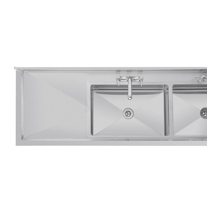 Vogue RVS spoeltafel dubbele spoelbak afdruiprek links en rechts 240x60cm