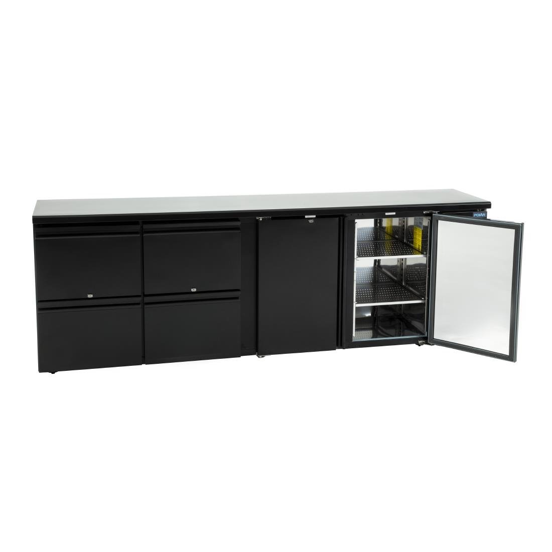 Polar u-serie dubbele deur back bar toonbank koelkast met laden