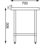 Vogue RVS werktafel met achteropstand 90x60x70cm