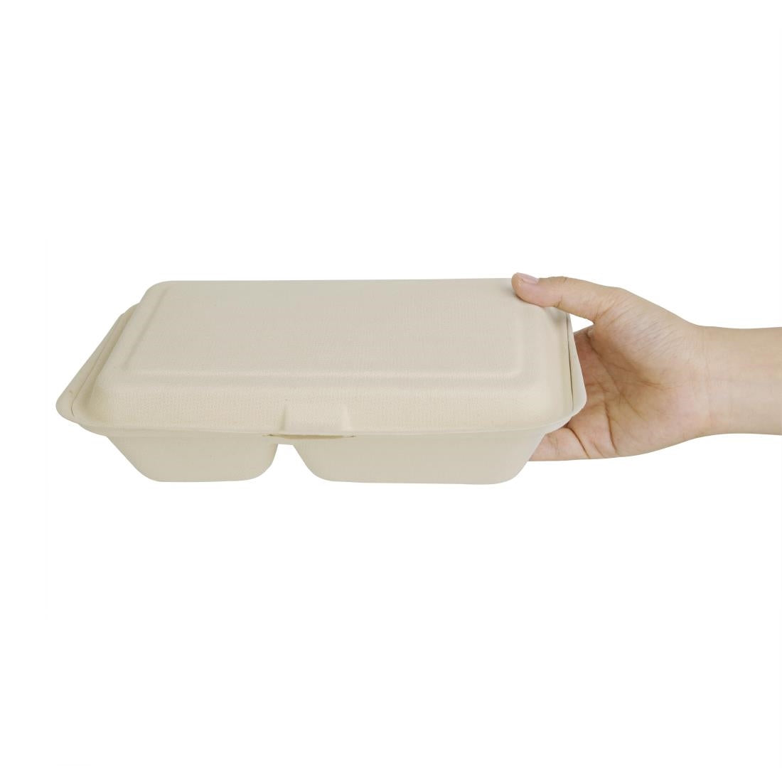 Fiesta Compostable composteerbare bagasse voedseldozen 2 compartimenten natuurlijke kleur 253mm (200 stuks)