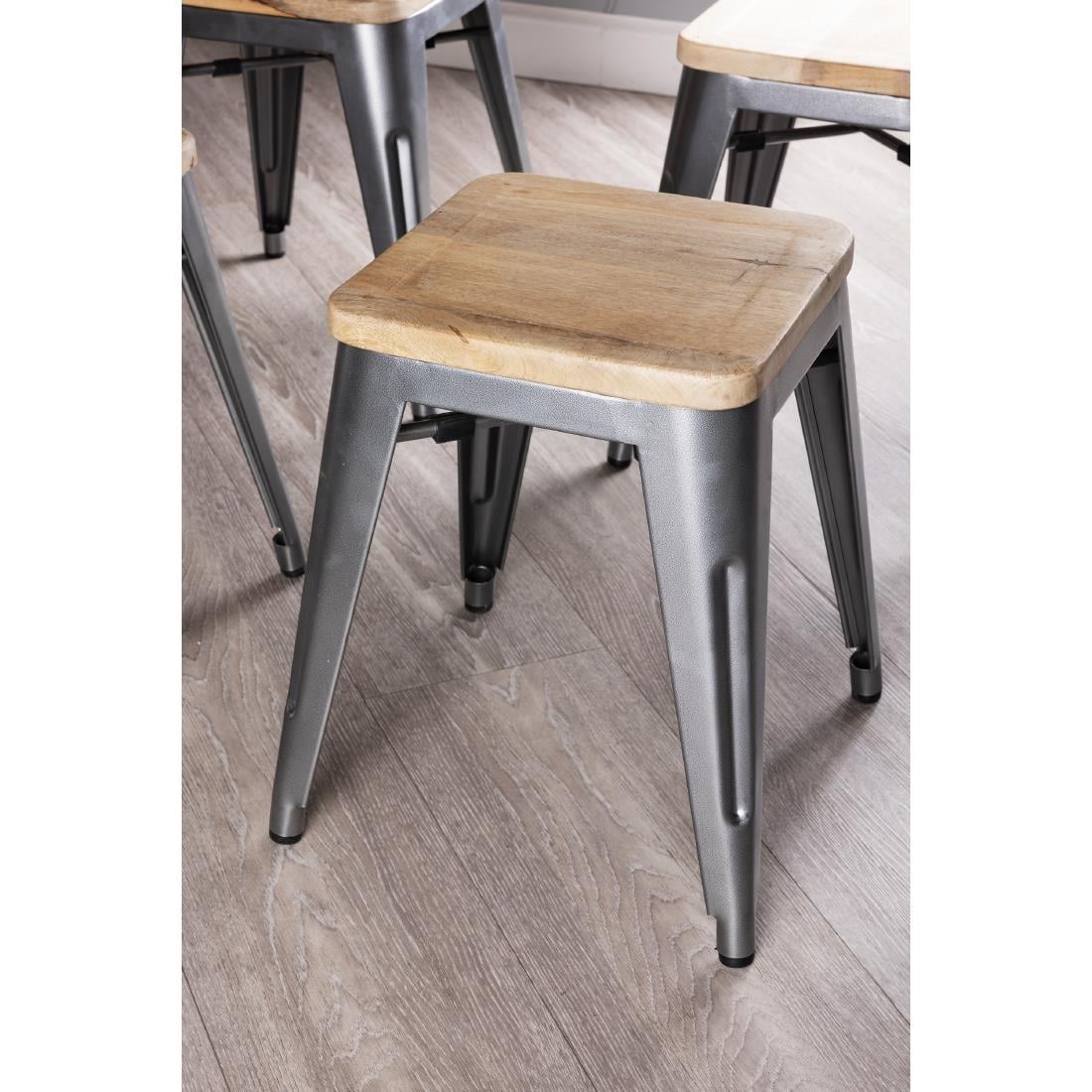 Bolero Bistro stalen kruk met houten zitting - grijs (4 stuks)