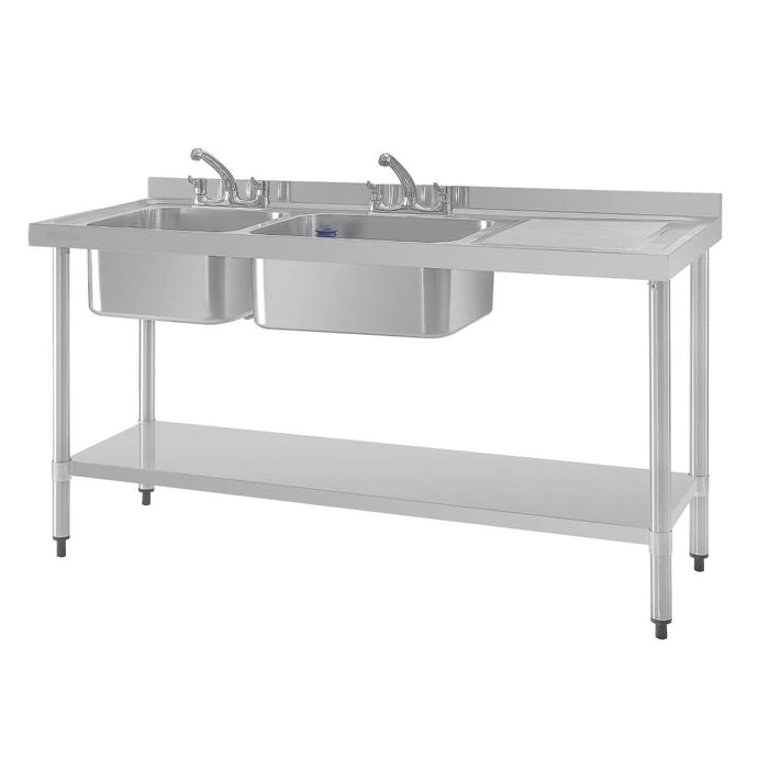 Vogue RVS spoeltafel dubbele spoelbak afdruiprek rechts 150x60cm