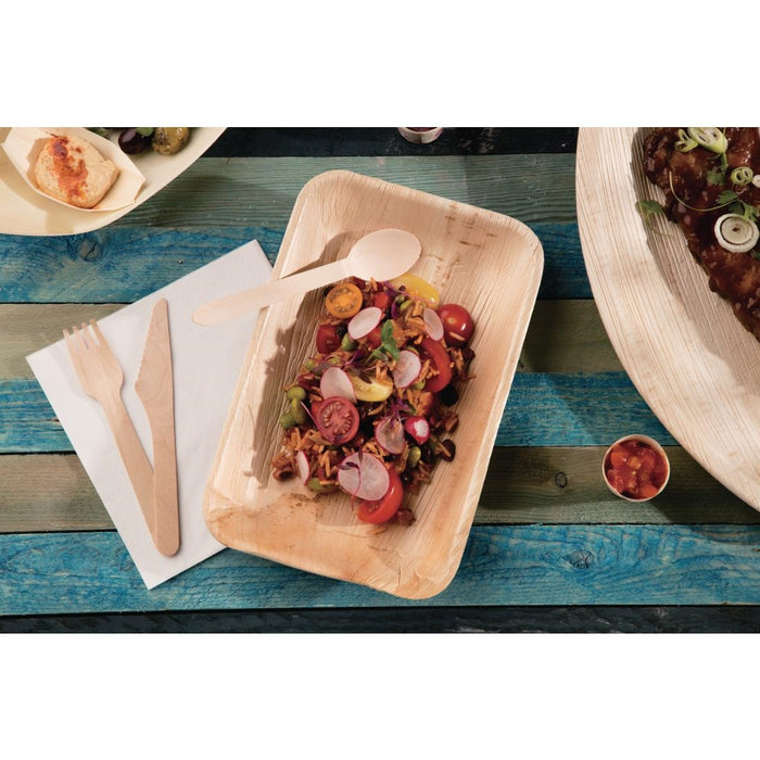 Fiesta Composteerbare Diepe Palmblad Borden Rechthoekig 250mm (Pak Van 100)