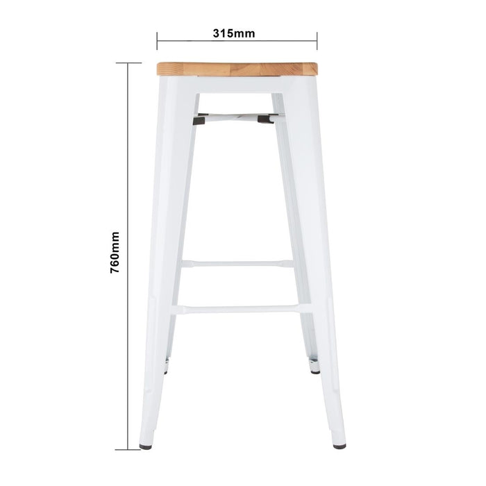 Bolero Bistro Hoge Krukken Met Houten Zitkussen Wit (4 Stuks)