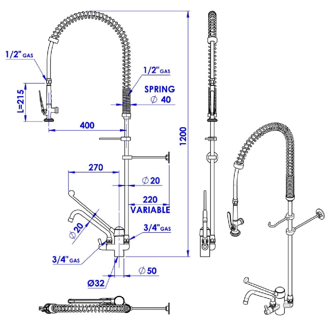Gastro M hoge voorspoeldouche monobloc zwenkkraan handsfree
