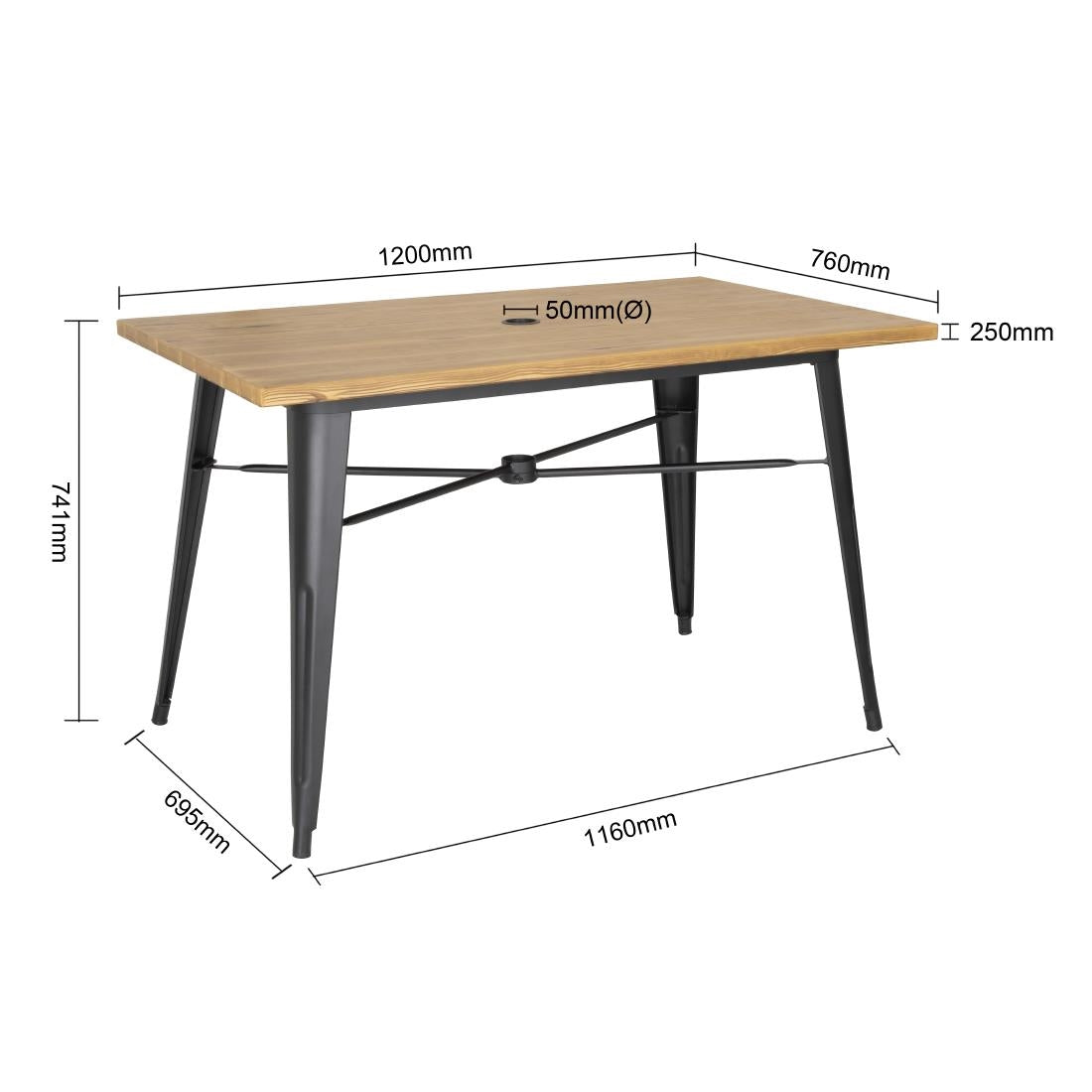 Bolero aluminium outdoor tafel 120x76x76cm licht houtdessin