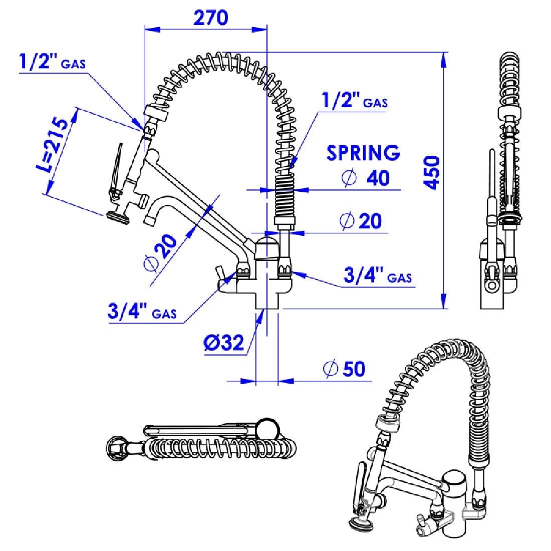 Gastro M lage voorspoeldouche monobloc zwenkkraan handsfree