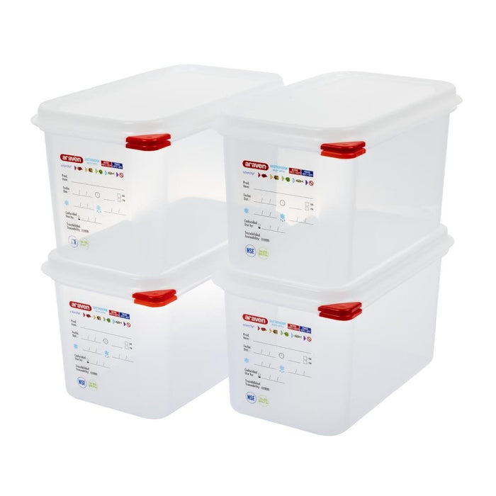 Araven GN 1/4 voedselbak met deksel 4,3L (4 stuks)