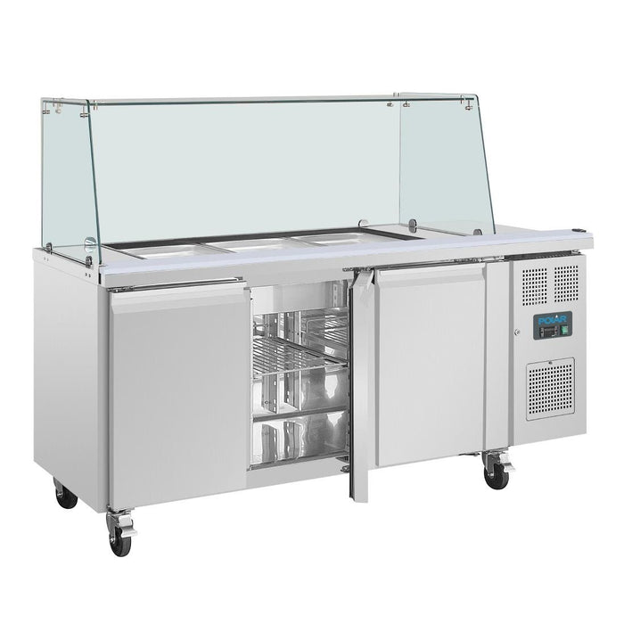 Polar U-serie driedeurs saladette met vierkant kuchscherm