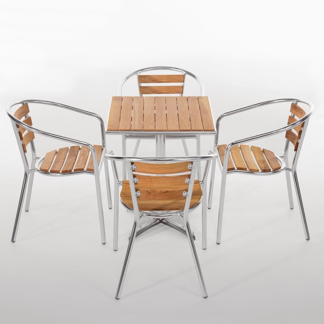 Bolero aluminium en essenhouten stoelen met armleuning (4 stuks)