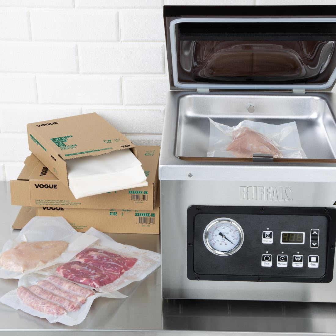 Vogue Composteerbare Chamber Vacuum Verpakkingszakken 150x250mm (Pak Van 100)