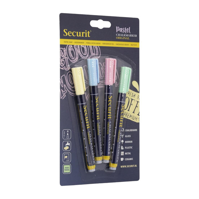 Securit Liquid pastel krijtstift met 1-2mm Penpunt in groen, blauw, geel, lila (doos 4)