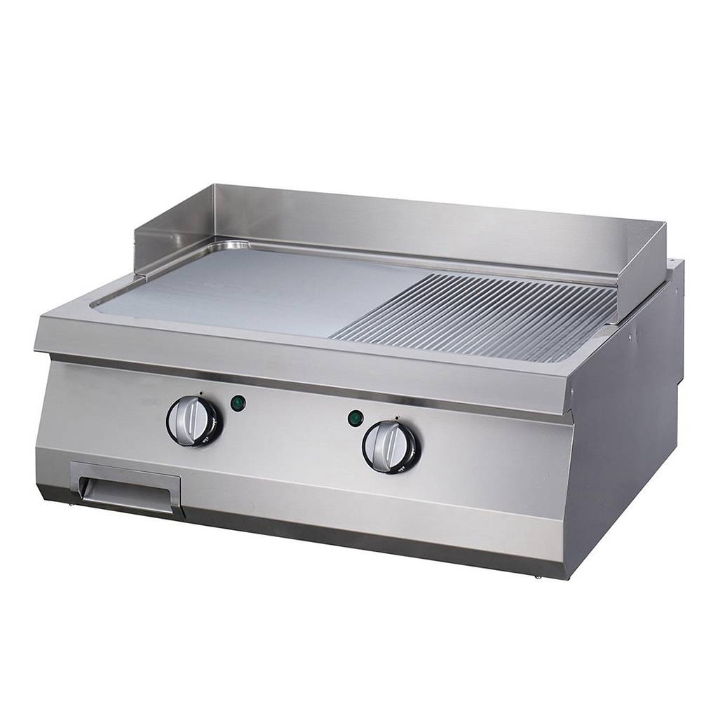 Heavy Duty Grillplaat - Half Gegroefd Chroom - Dubbel - 70 cm Diep - Elektrisch