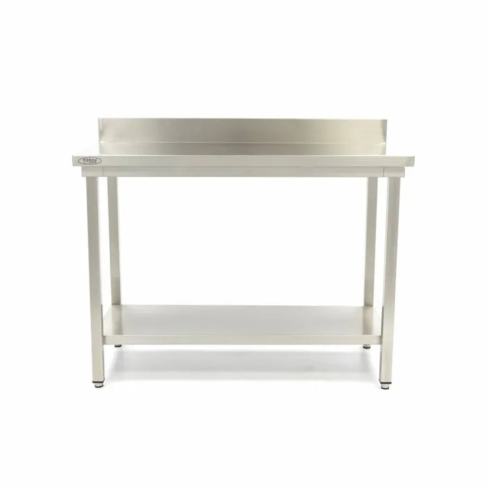 Werktafel rvs - 120 x 60 cm - Verstelbare Hoogte - met Spatrand en Onderschap