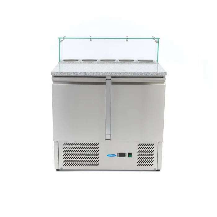 Pizzawerkbank - 90 cm - 2 Deuren - 5 x 1/6 GN - incl. Glazen Afdekking