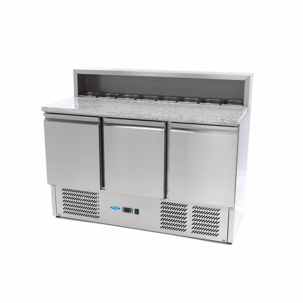 Pizzawerkbank - 137 cm - 3 Deuren - 8 x 1/6 GN - incl. RVS Afdekking