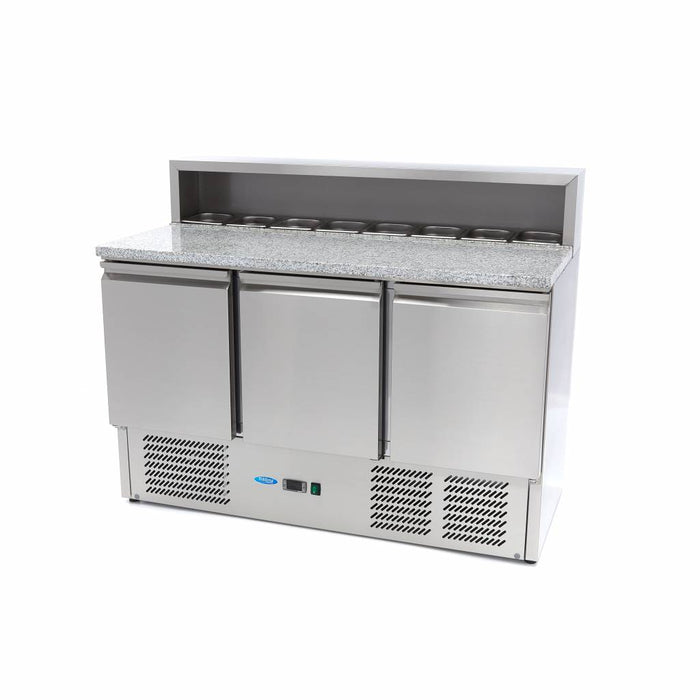 Pizzawerkbank - 137 cm - 3 Deuren - 8 x 1/6 GN - incl. RVS Afdekking