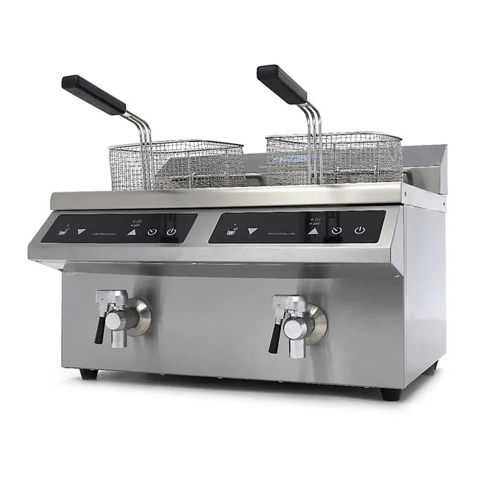 Frituurpan - 2x 8 L - 2 Manden - met Tapkraan - Inductie